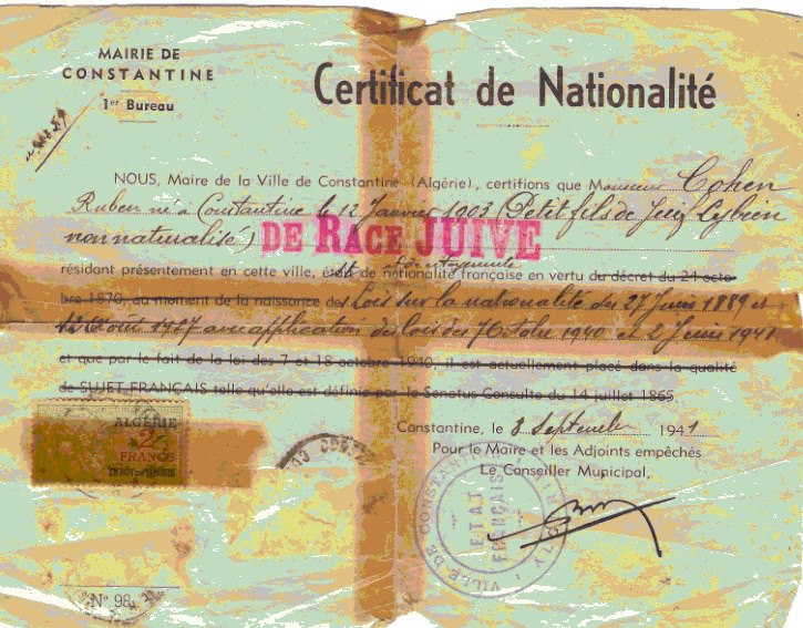 Certificat de nationalite