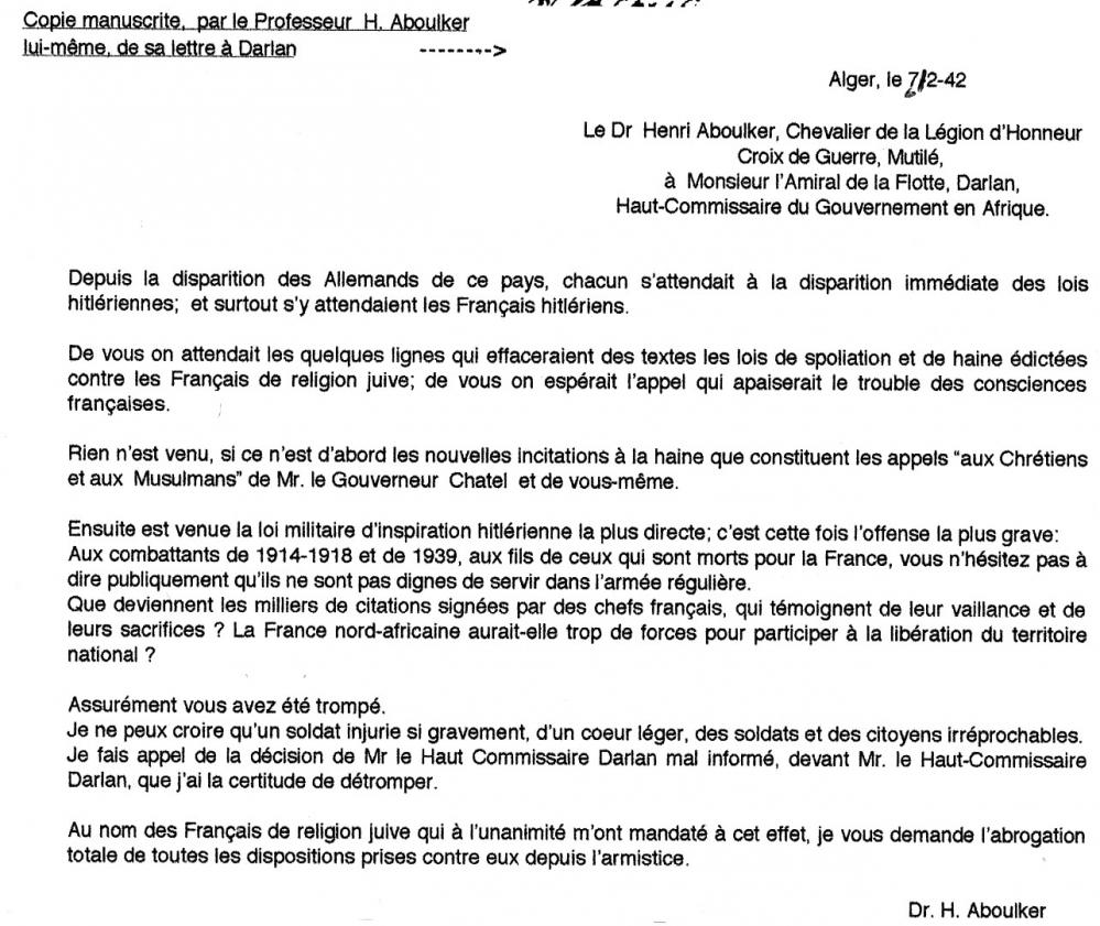 Lettre de dr henri aboulker l amiral darlan